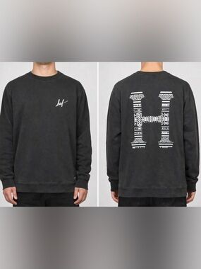 HUF Graphic Crewneck Sweatshirt Black Logo Back Print Size Large